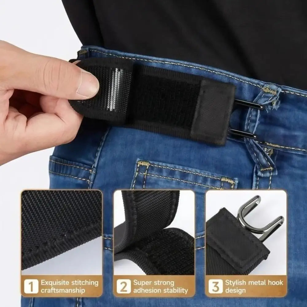 Hook Adjustable Metal Hook Elastic Belt Slim Buckleless Belt Men Women Buckle-Free Invisible Waist Belt Closure for Outdoor Work