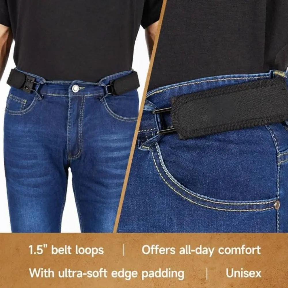 Hook Adjustable Metal Hook Elastic Belt Slim Buckleless Belt Men Women Buckle-Free Invisible Waist Belt Closure for Outdoor Work